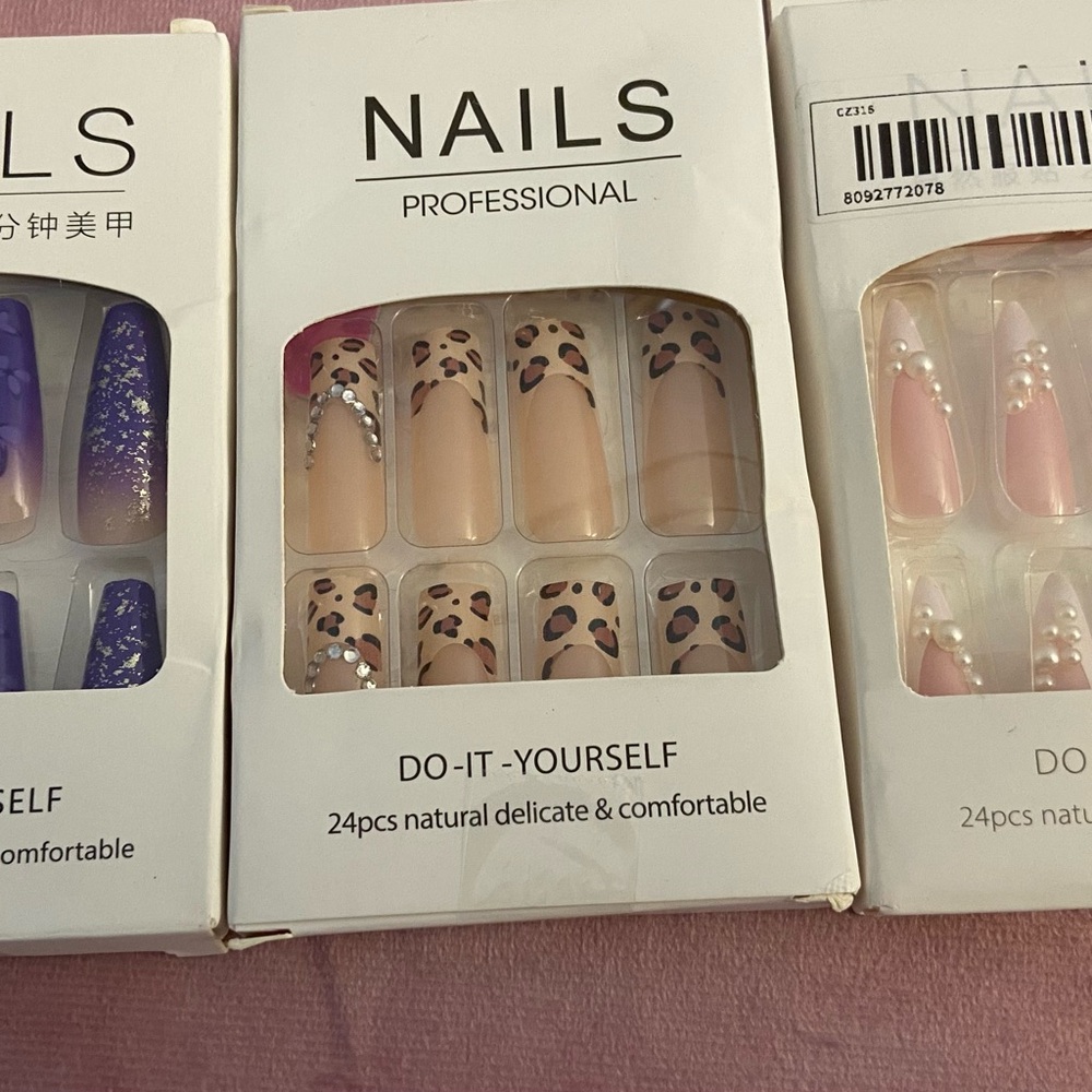 Leopard Print and Purple Glitter Press-On Nails